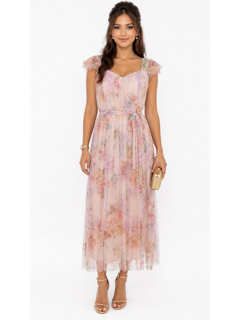 Candalite Petite Women’s Floral Mesh Maxi Dress – Petite Medium – New With Tags